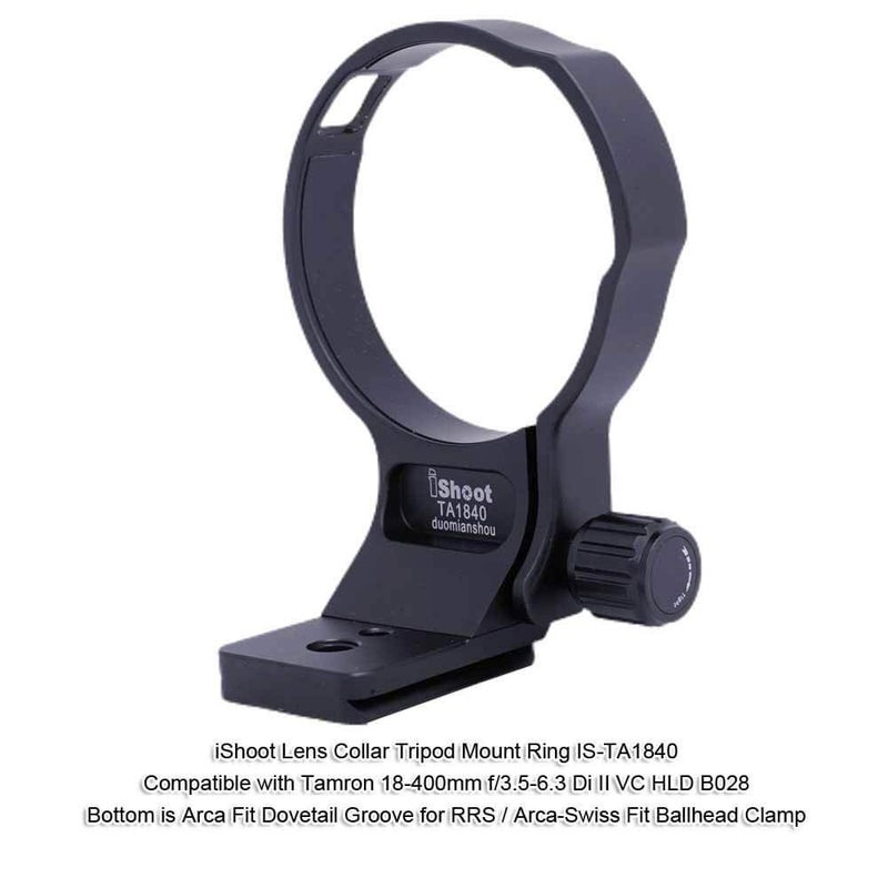 iShoot 76mm Metal Lens Collar Tripod Mount Ring Compatible with Tamron 18-400mm f/3.5-6.3 Di II VC HLD B028, Lens Support Holder Bracket Bottom is Arca-Swiss Fit Quick Release Plate Dovetail Groove - Image 2